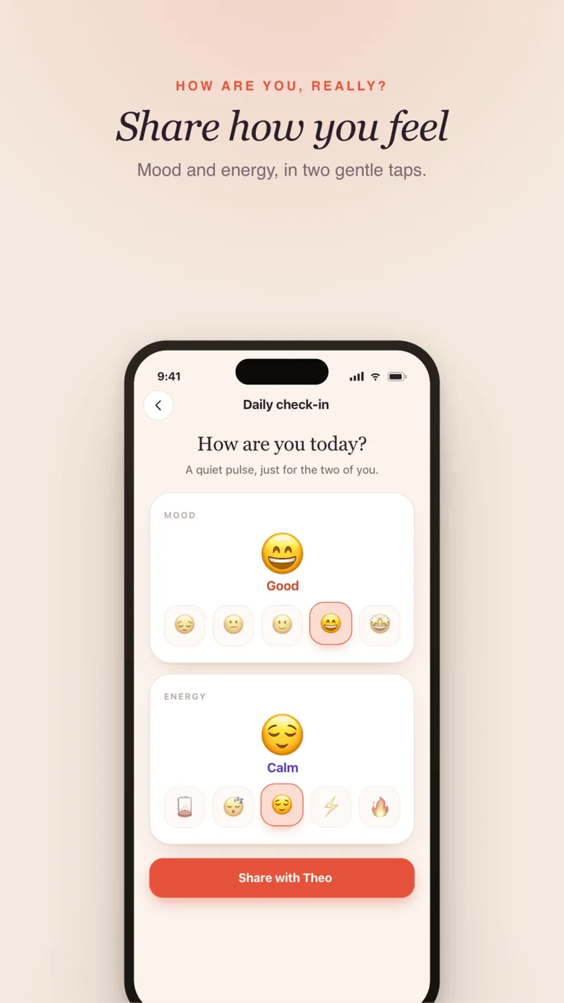 Daily check-in — share your mood and energy in two taps
